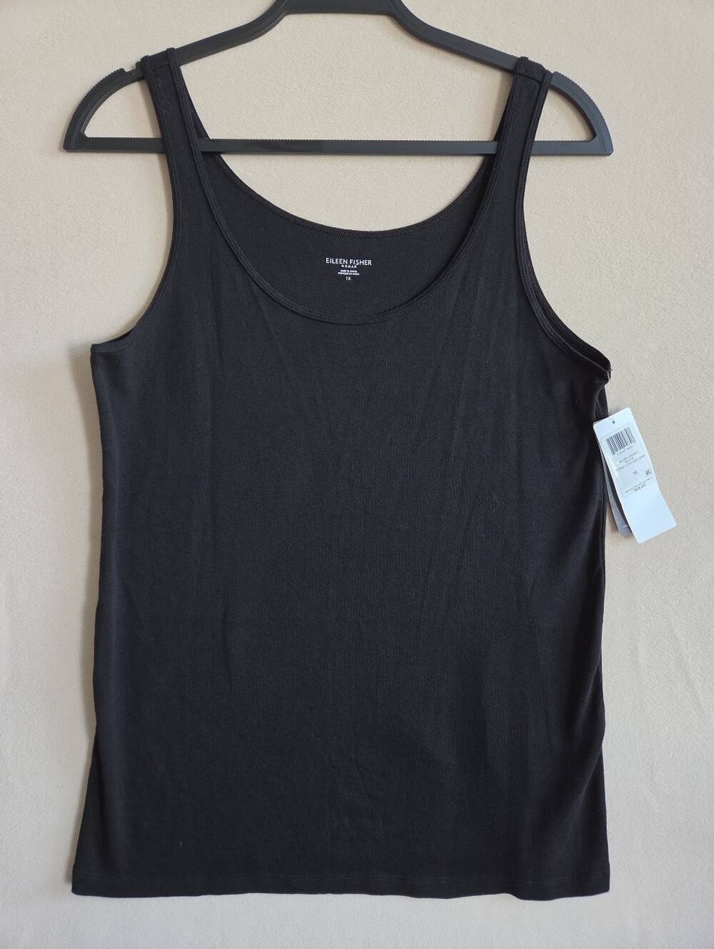 NEW Eileen Fisher Womens Long Slim Tank Black Sleeveless Size 1X Minimalist